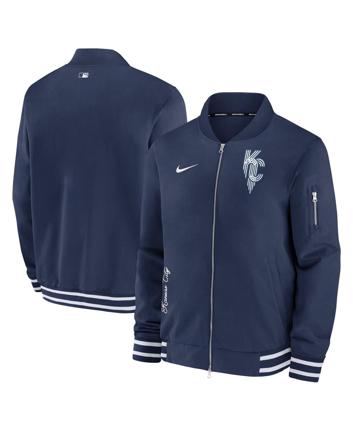 Men's Nike Navy Kansas City Royals Authentic Collection Game Time Bomber Full-Zip Jacket - Navy