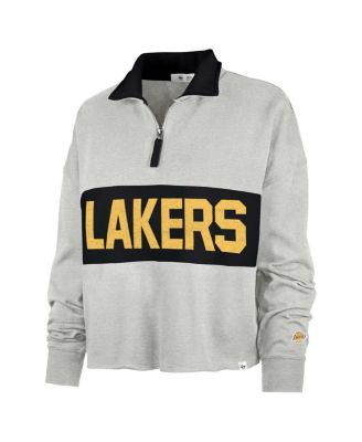 Women's Heather Gray Distressed Los Angeles Lakers Breakthrough Remi Quarter-Zip Jacket