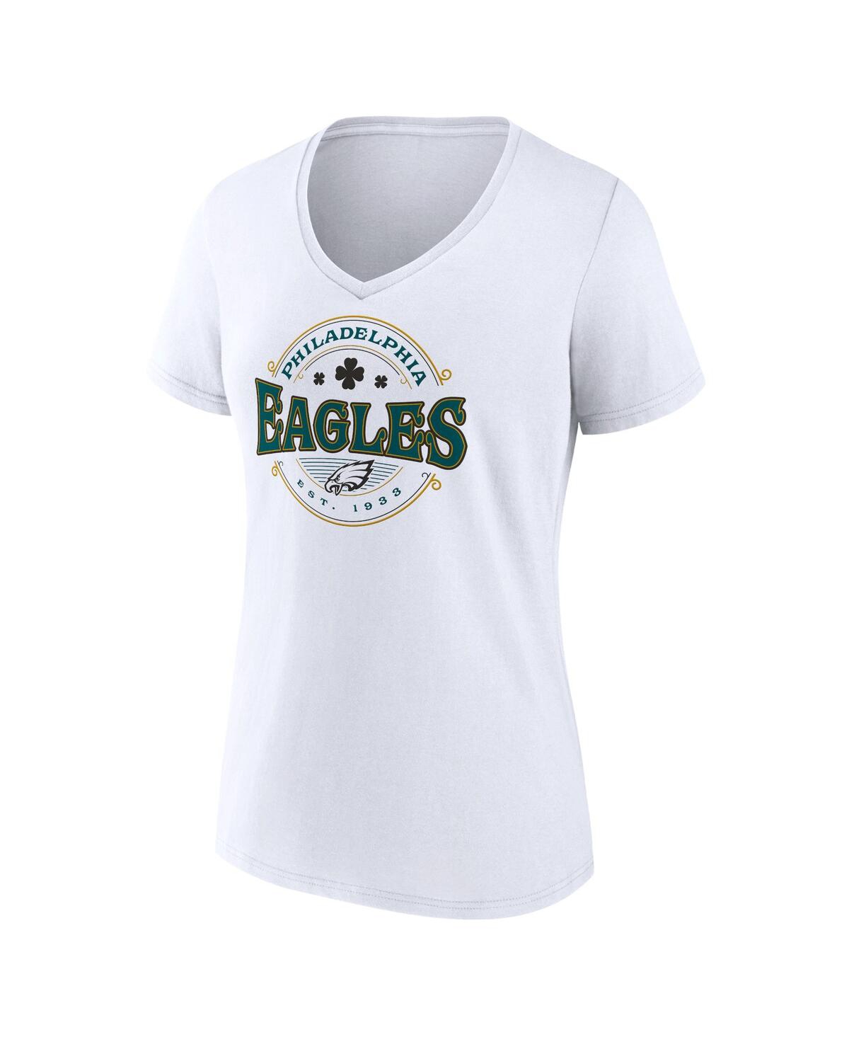 Shop Fanatics Women's  White Philadelphia Eagles St. Patrick's Day Lucky V-neck T-shirt