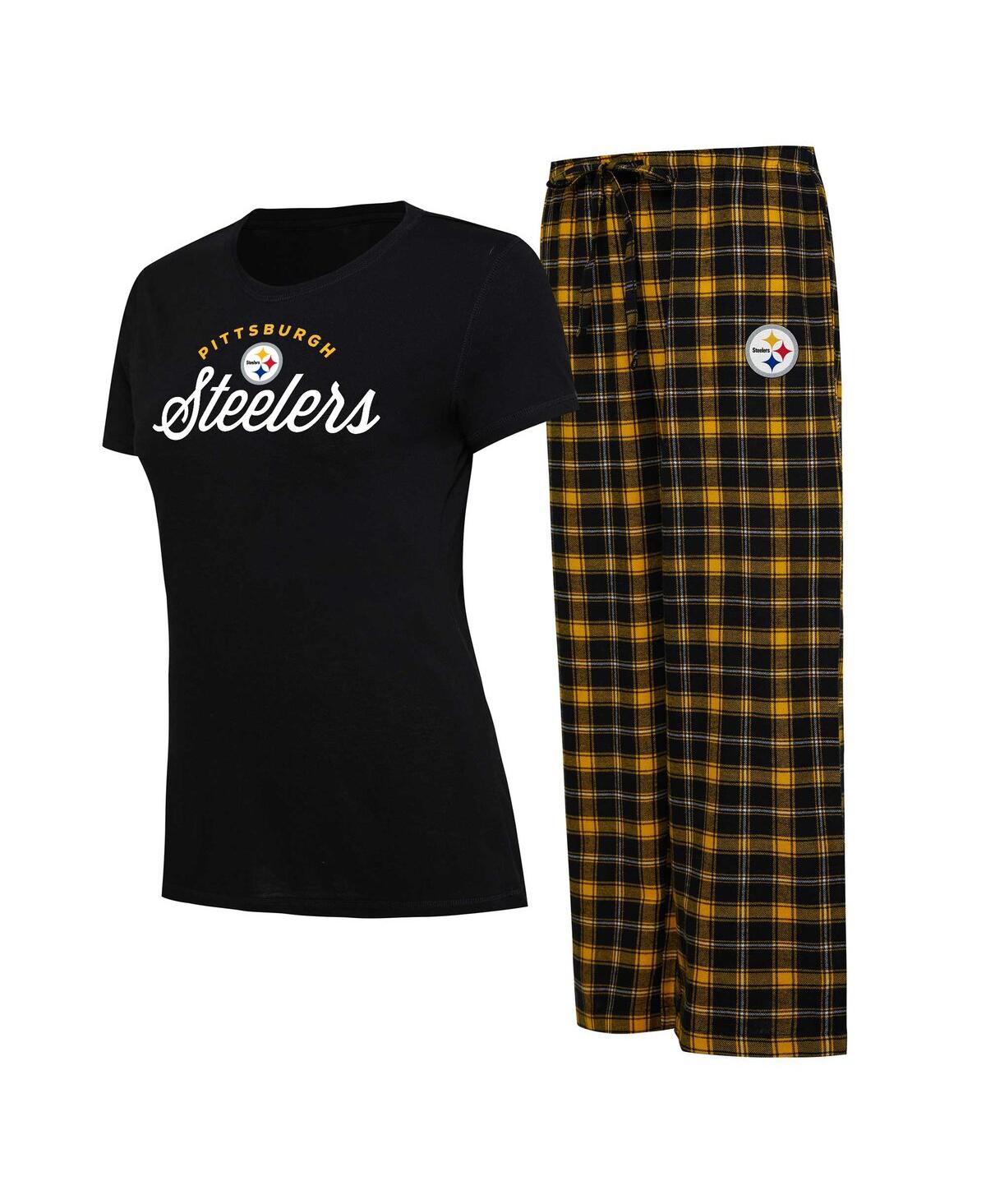Women's Concepts Sport Black Pittsburgh Steelers Plus Size Badge T-shirt and Flannel Pants Sleep Set - Black