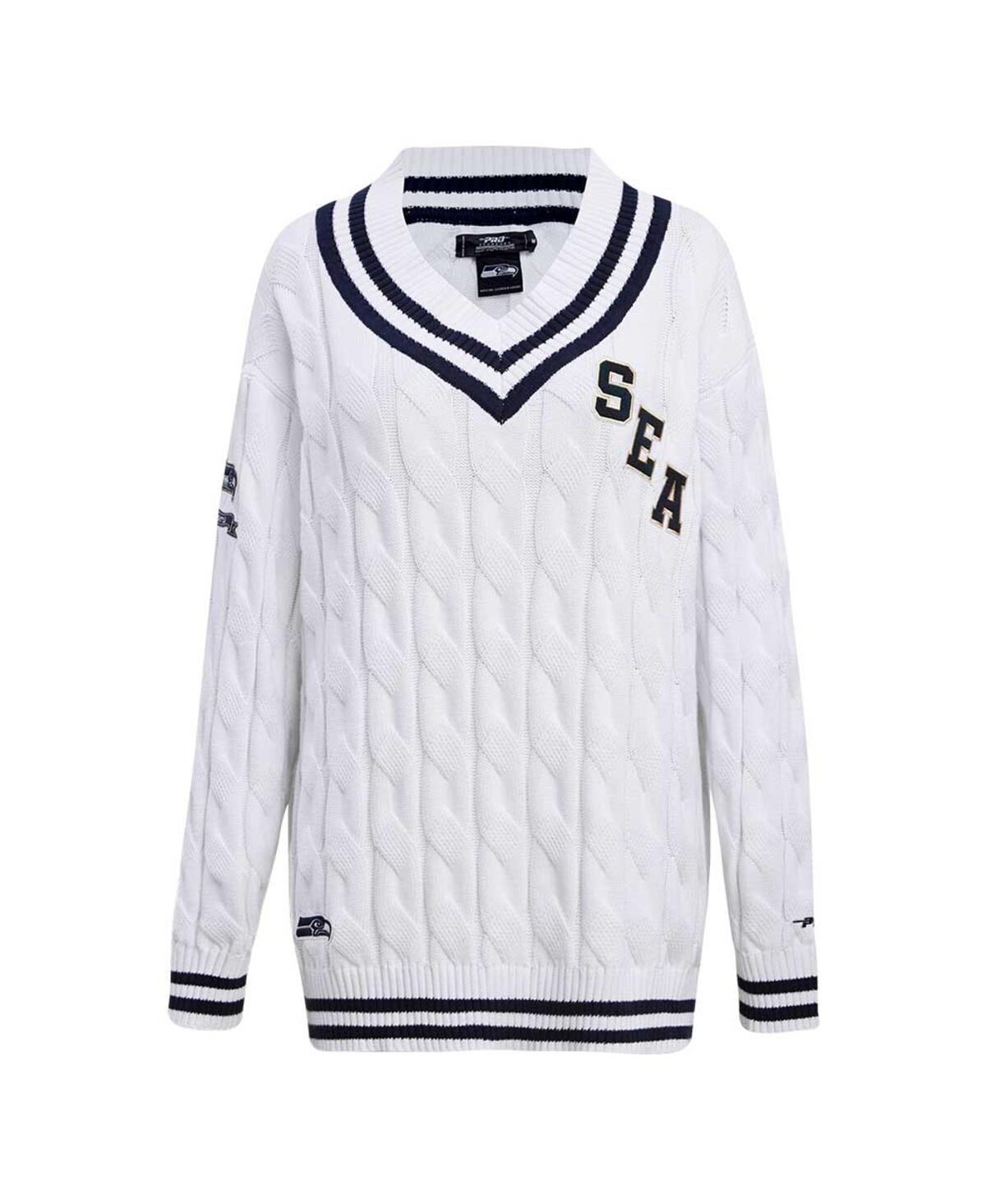 Pro Standard Women's  White Seattle Seahawks Prep V-neck Pullover Sweater In White