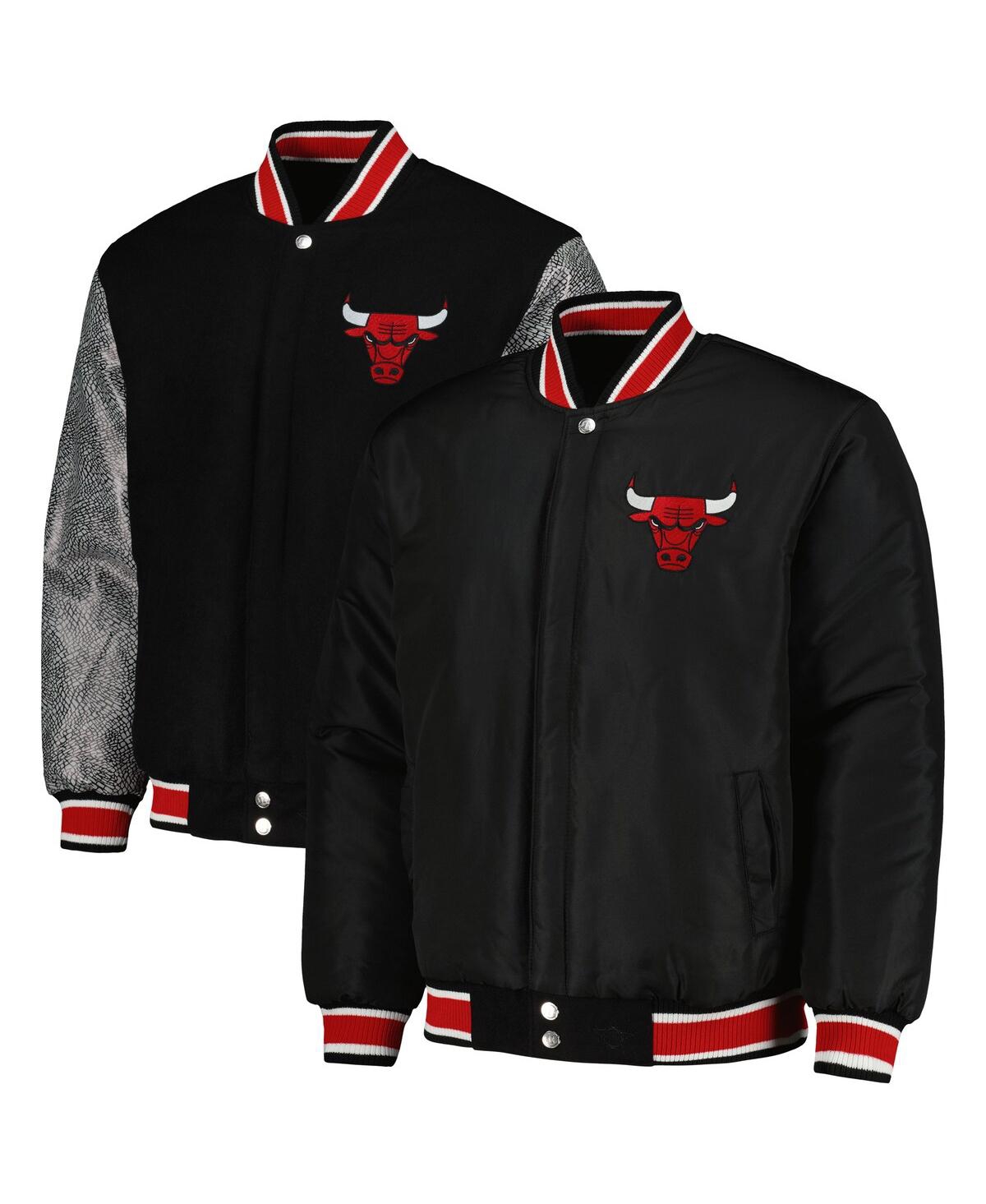 Men's Jh Design Black Chicago Bulls Reversible Melton Full-Snap Jacket - Black