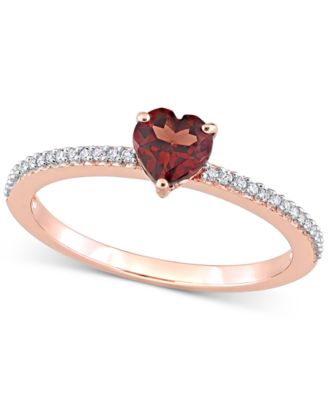 Macy's - Garnet (1/2 ct. t.w.) & Diamond (1/10 ct. t.w.) Heart Promise Ring in 10k Rose Gold