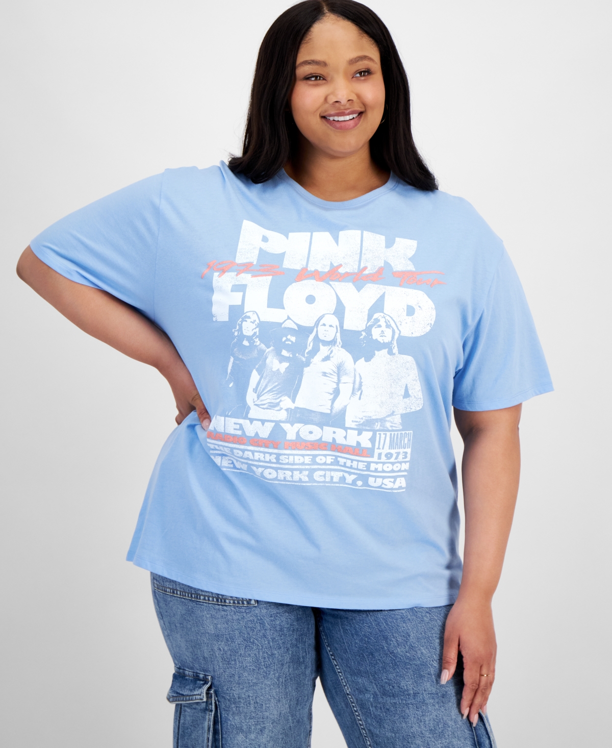 Trendy Plus Size Pink Floyd Graphic T-Shirt - Blue