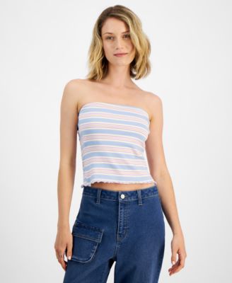 Rebellious One - Juniors' Stripe-Print Straight-Neck Tube Top