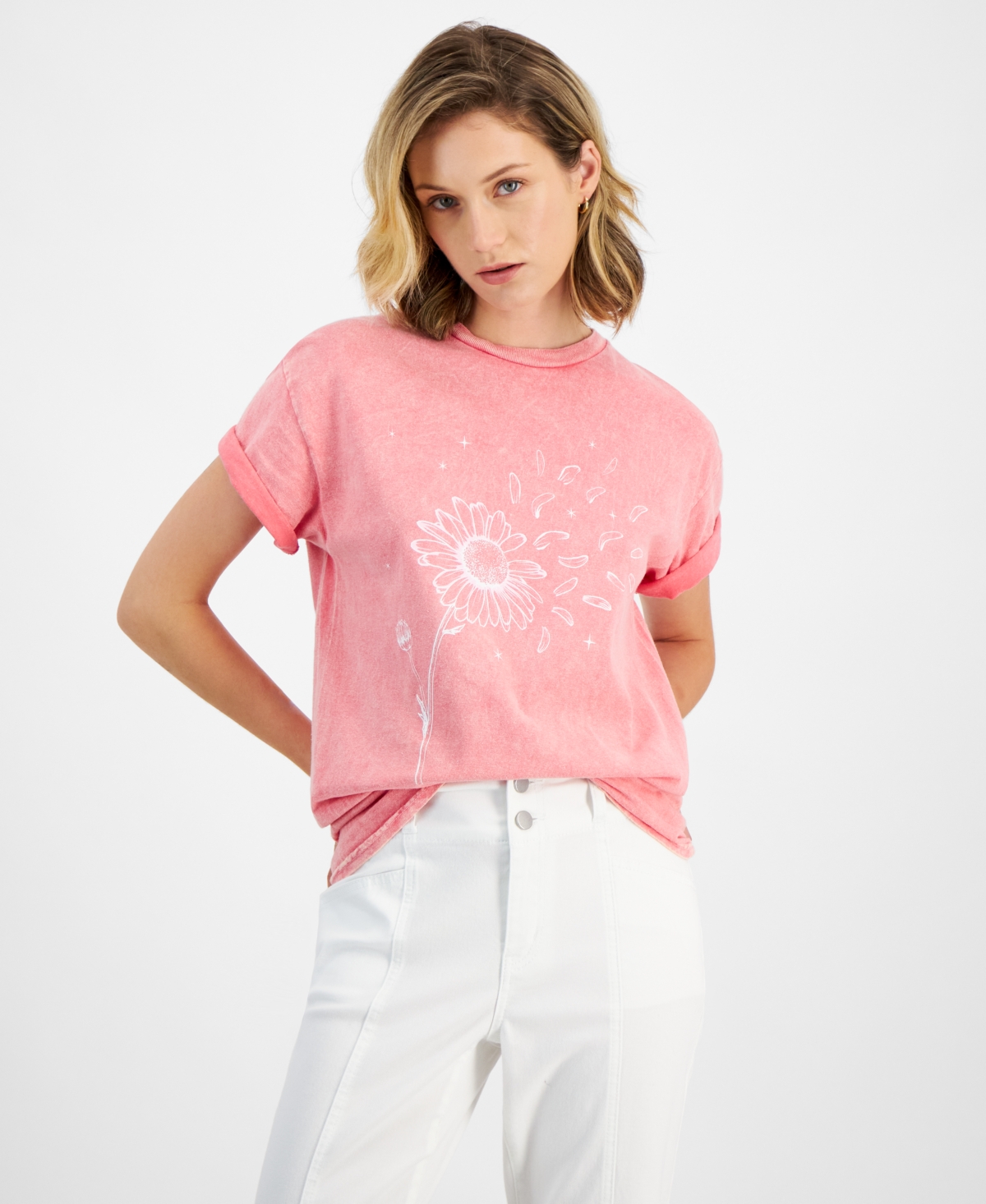 Juniors' Calpc Love Graphic Crewneck T-Shirt - Calypso Coral