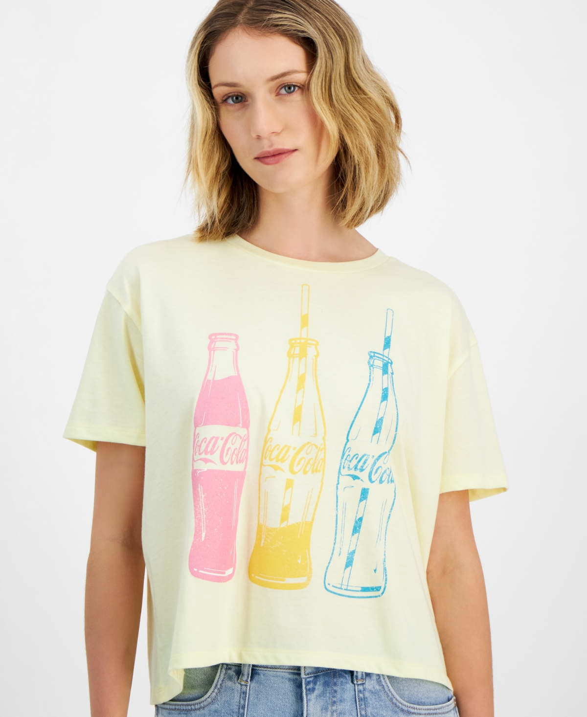 Shop Grayson Threads, The Label Juniors' Coca Cola Graphic T-shirt In Yellow