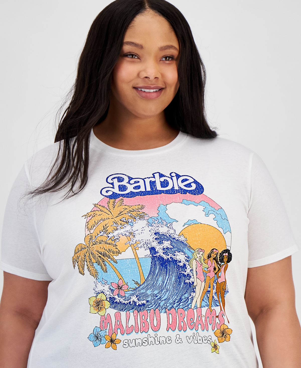 Shop Love Tribe Trendy Plus Size Malibu Barbie Graphic T-shirt In Egret