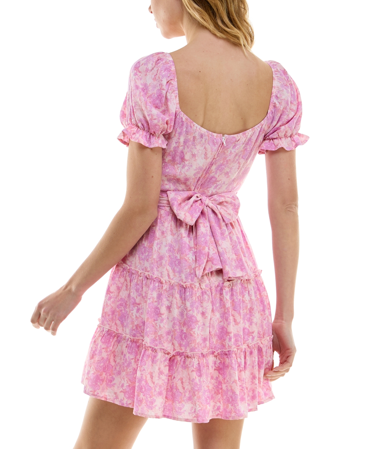 Shop Trixxi Juniors' Woven Tie-back Fit & Flare Dress In Pinkflor