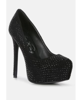 Womens Clarisse Diamante Faux Suede High Heeled Pumps