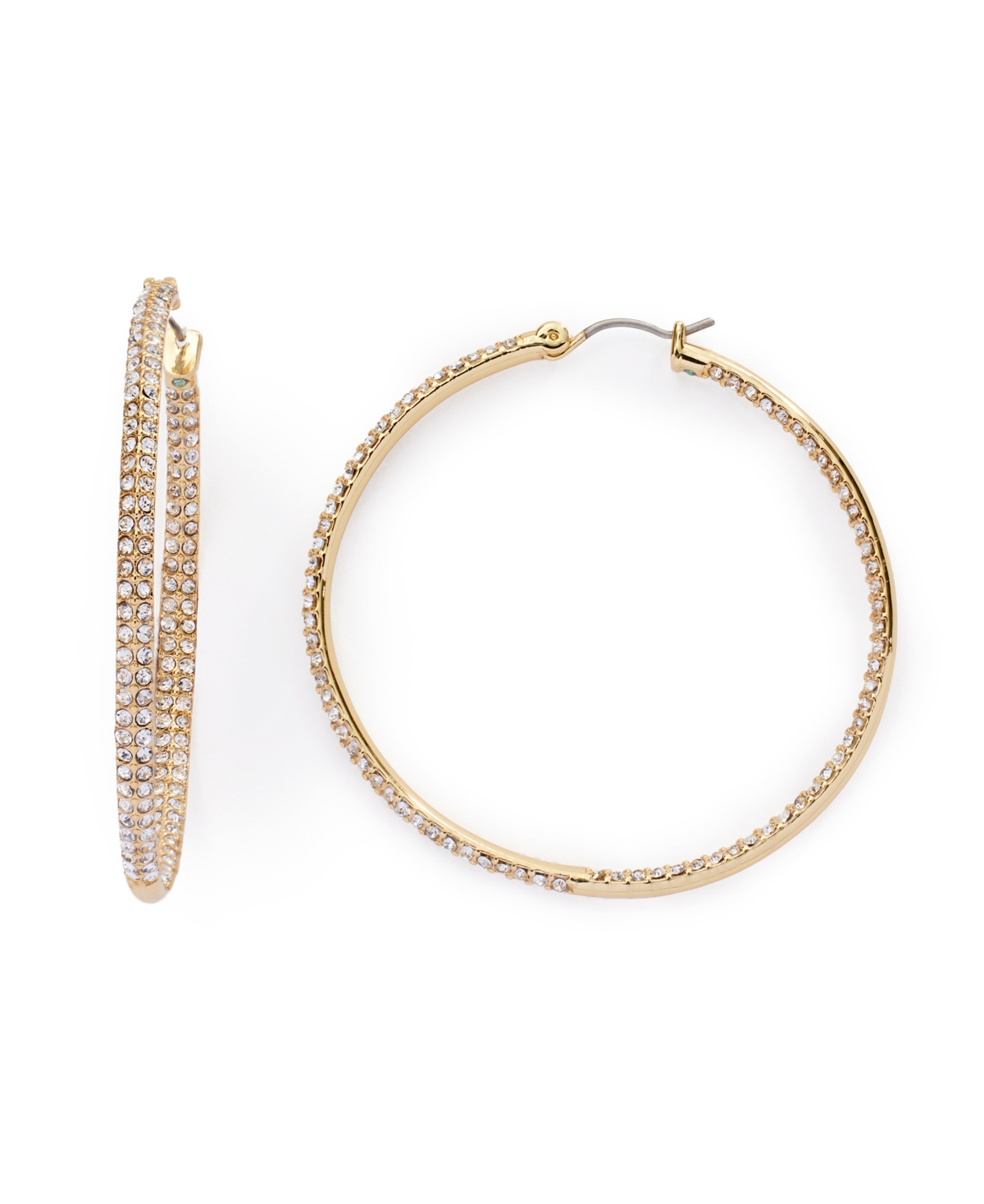 Faux Stone Pave Hoop Earrings - Crystal, Gold