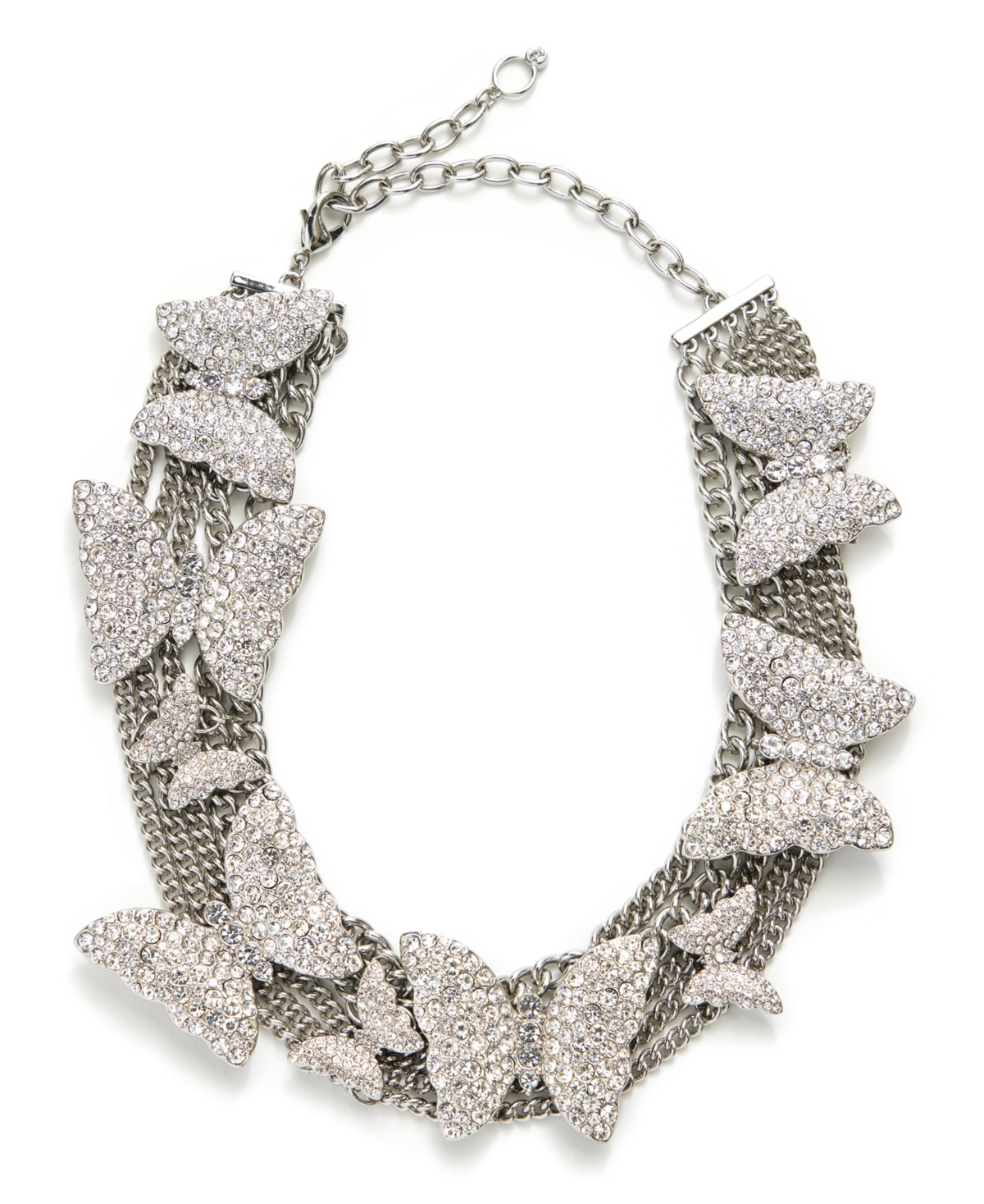 Faux Stone Pave Butterfly Collar Necklace - Crystal, Rhodium