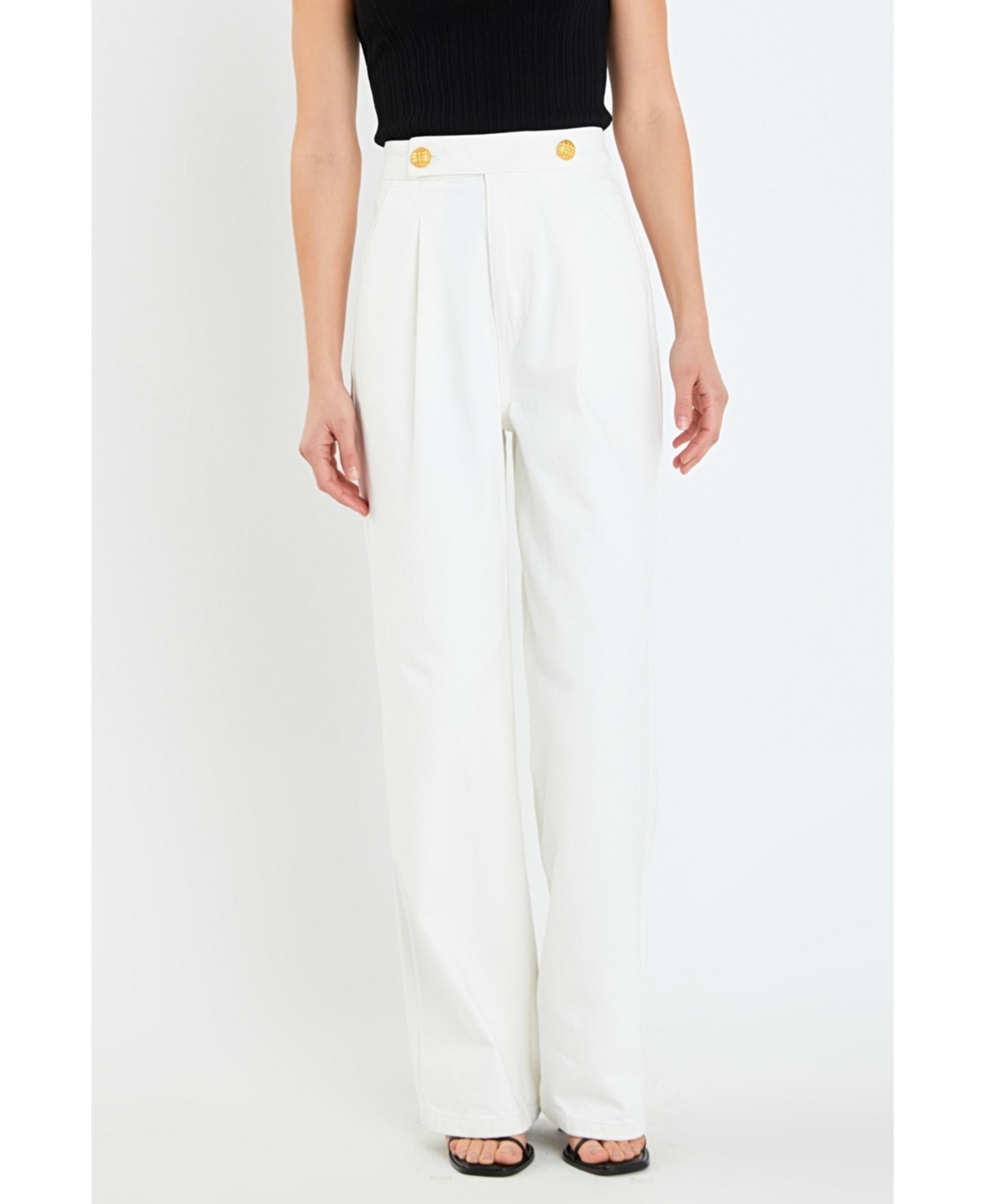 Women's High-Waisted Button Detail Jeans - Off white