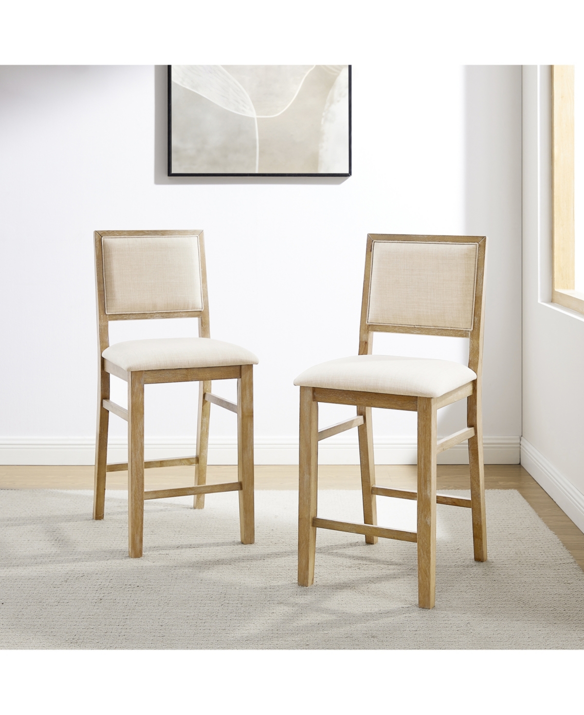 Crosley Joanna 2-piece Polyester Upholstered Counter Height Bar Stool Set In Rustic Brown