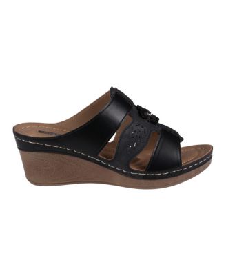 Women's Spring Triple Band Flower Wedge Sandals