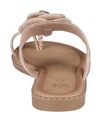 Women's Blossom Flower Embellished Toe Ring Flat Sandals