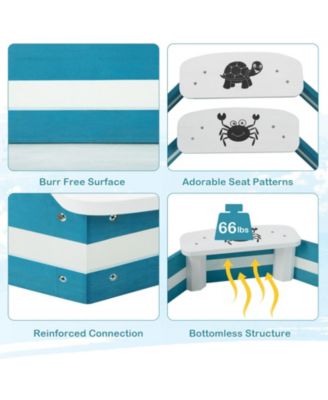 Outdoor Solid Wood Sandbox with 4 Built-in Animal Patterns Seats