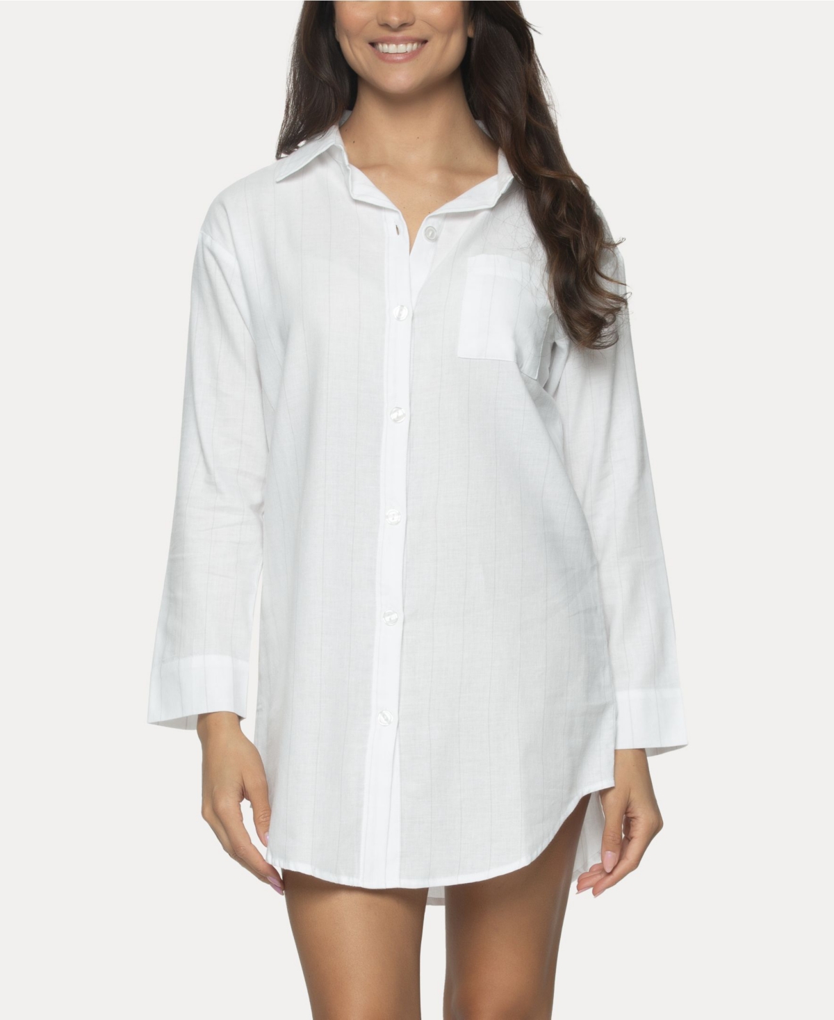 Shop Felina Women's Mirielle Sleep Shirt In White With Gray Pinstripe