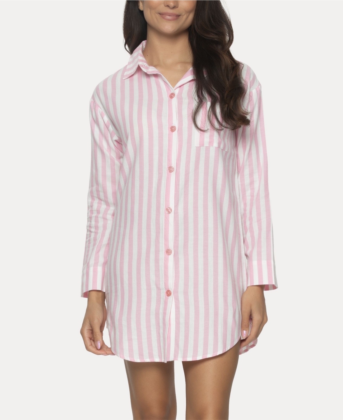 Women's Mirielle Sleep Shirt - White with Gray Pinstripe