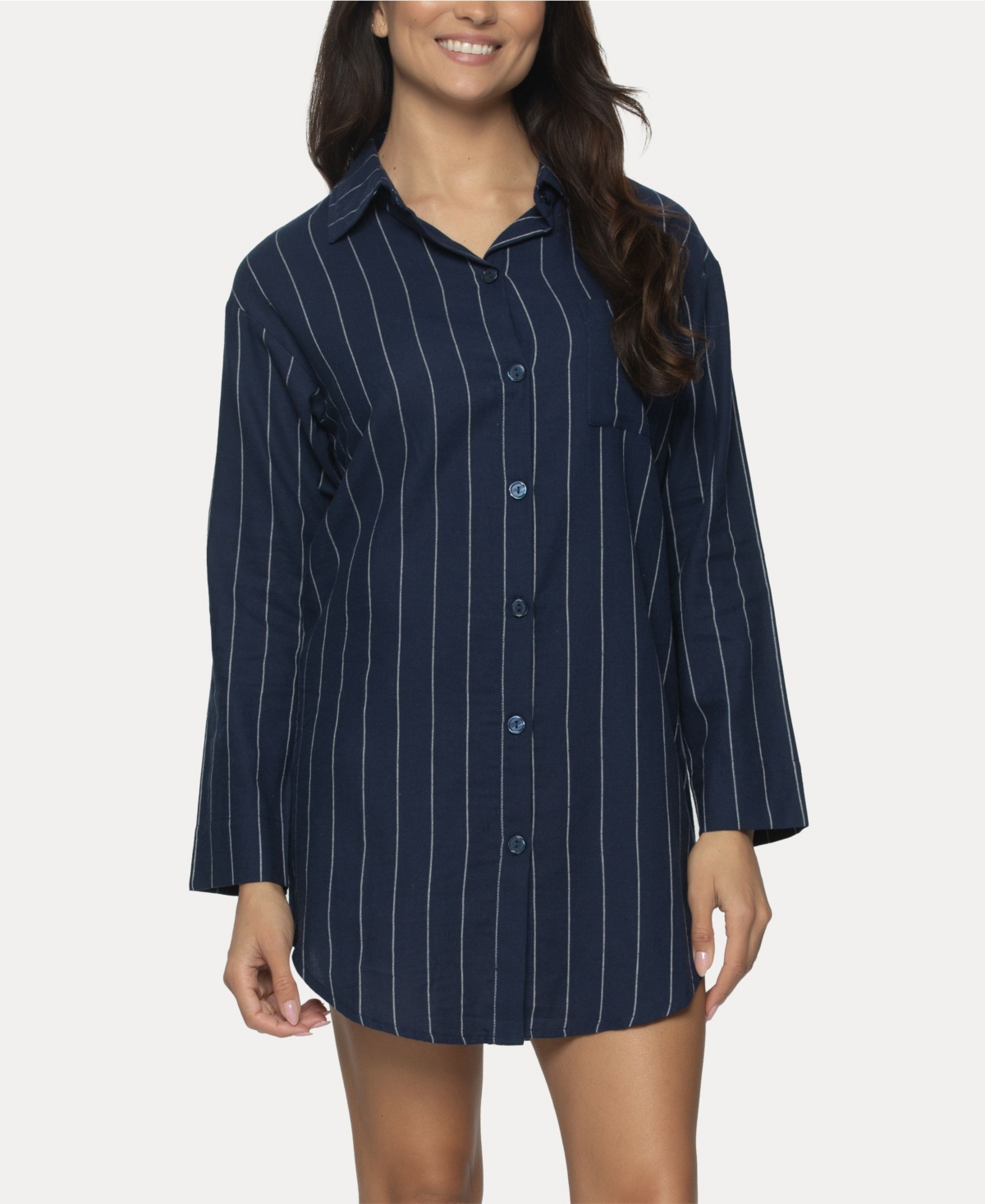 Shop Felina Women's Mirielle Sleep Shirt In Peacoat With Ivory Pinstripe