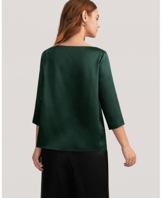 Women's 3/4 Sleeve Boat Neck Silk Blouse