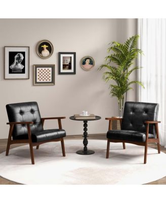 Mid Century Accent Chair Tufted Reading Armchair Solid Rubber Wood