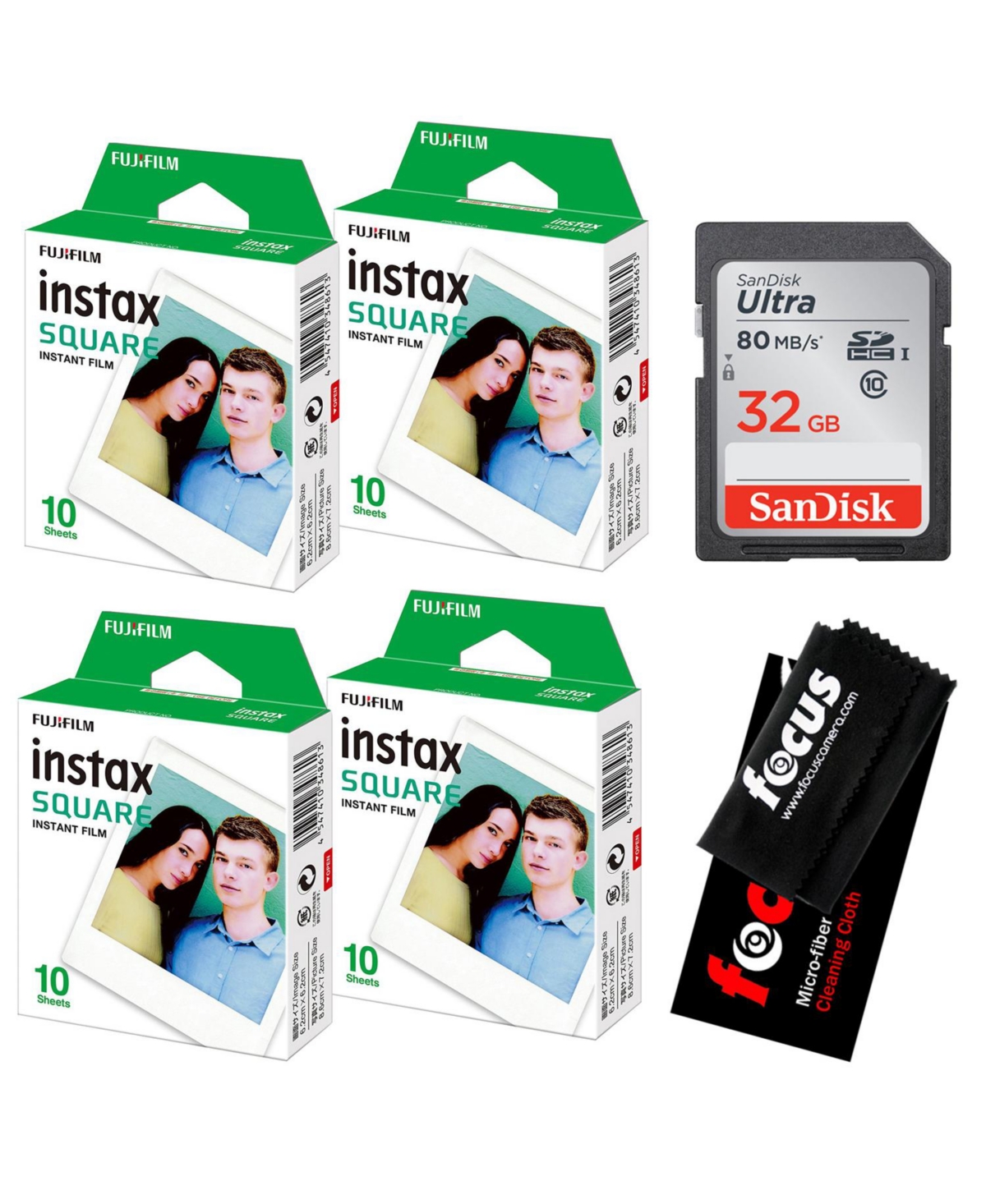 Fujifilm Instax Square Film (40 Exposures) with 32GB Memory Bundle