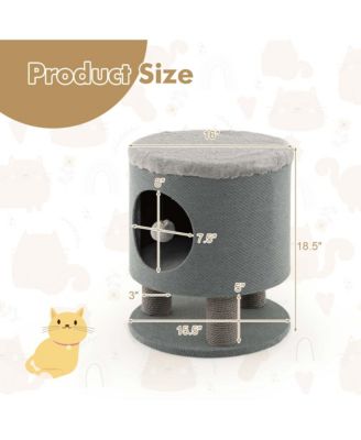 3-IN-1 Cat Condo Stool Kitty Bed with Scratching Posts & Plush Ball Toy