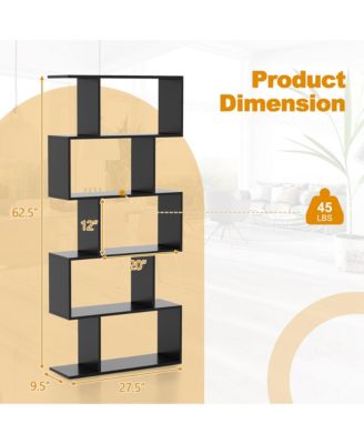 1 PC 5-Tier Bookshelf Geometric S-Shaped Bookcase Room Divider Storage Display Shelf