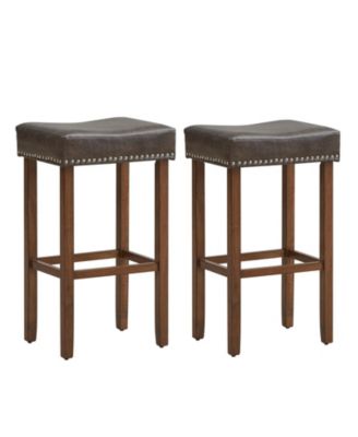 29.5" Wood Frame PU Leather Upholstered Bar Stools Set of 2 with Footrests