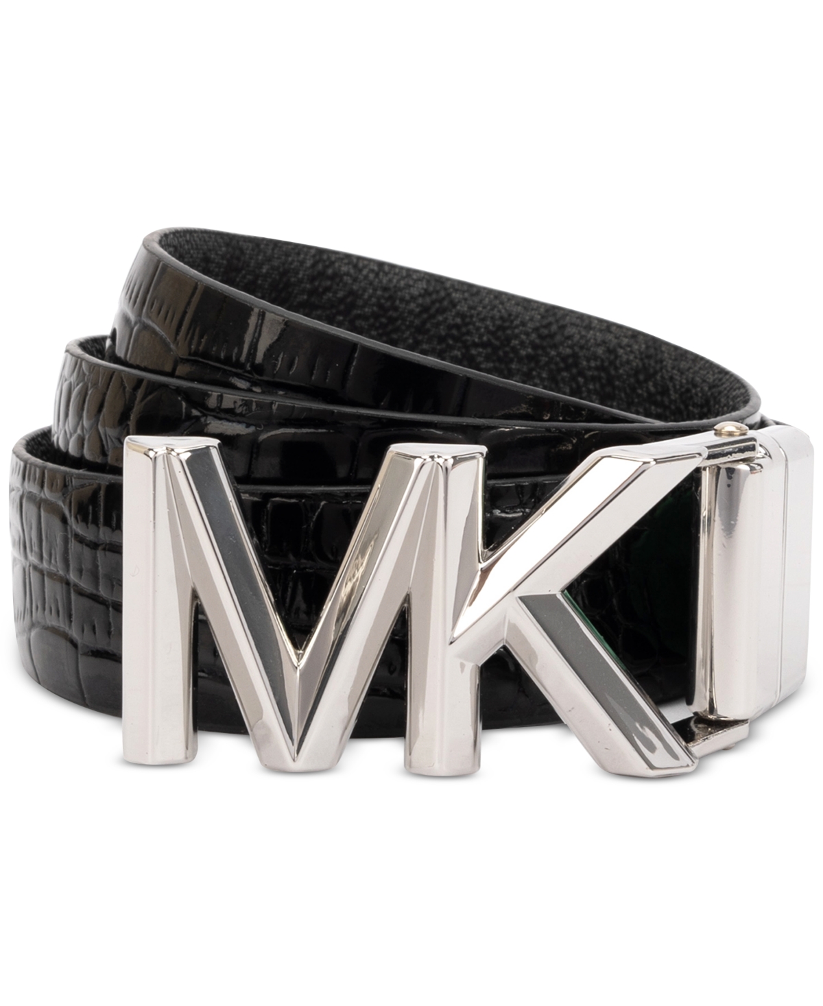 Michael Kors Michael  Women's Reversible Leather Belt In Black,silver