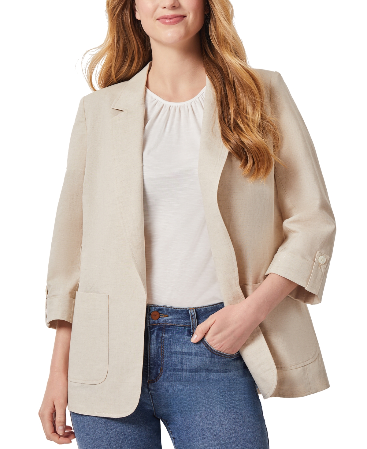 Women's Notched-Collar Rolled-Sleeve Jacket - Natural