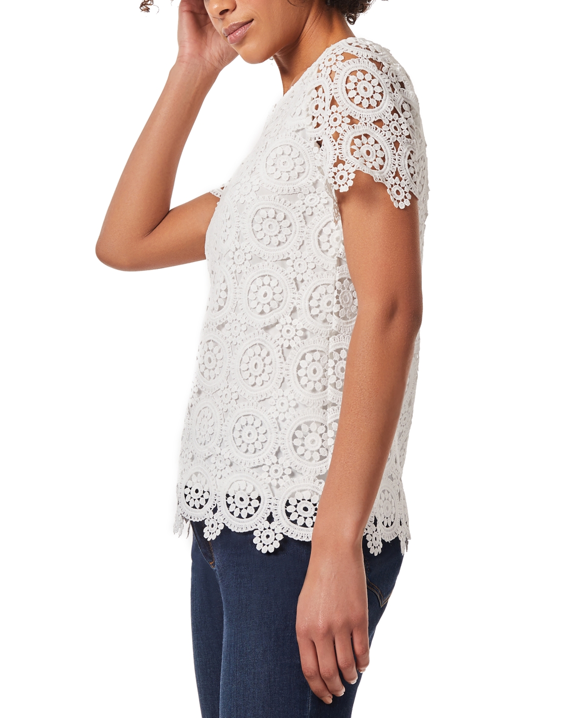 Shop Jones New York Women's Short-sleeve Relaxed-fit Lace Top In Nyc White