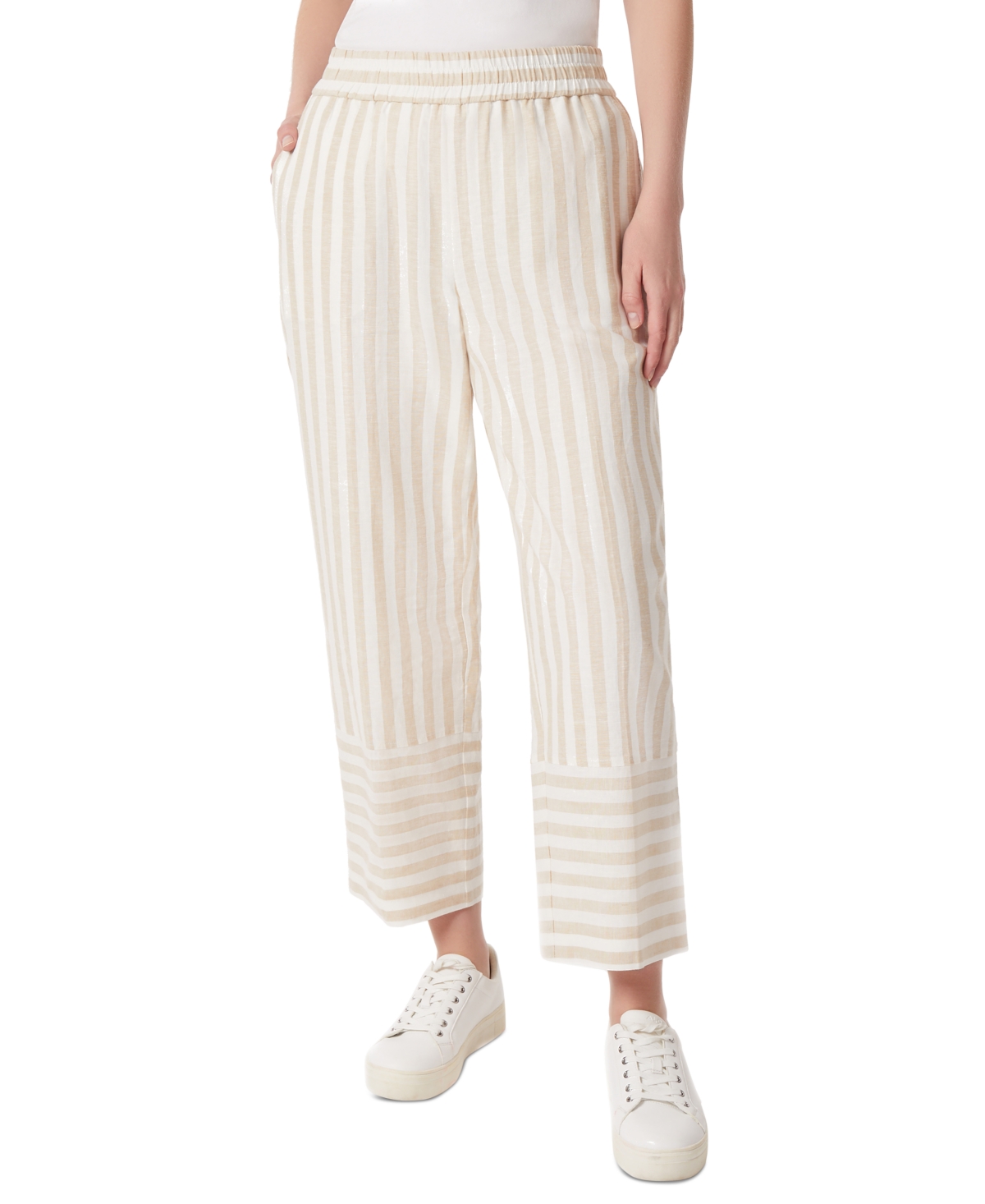 Women's Striped Pull-On Cropped Trousers - Natural