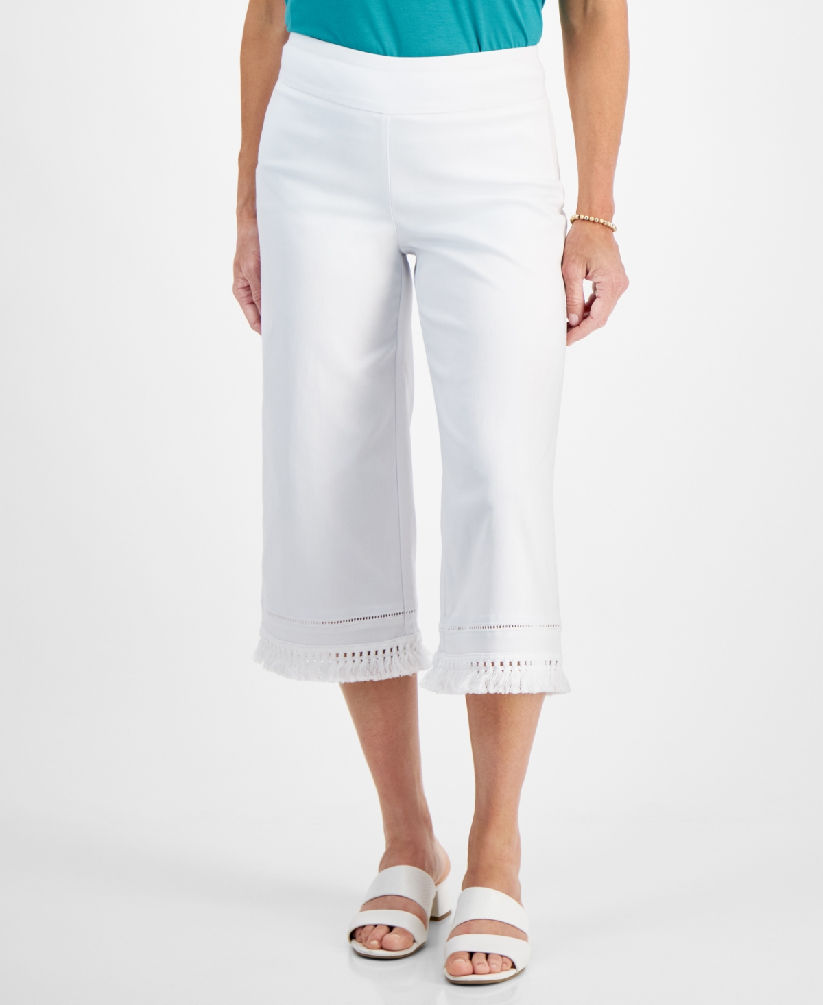 Jm Collection Petite Fringe-trim Capri Pants, Created For Macy's In Bright White