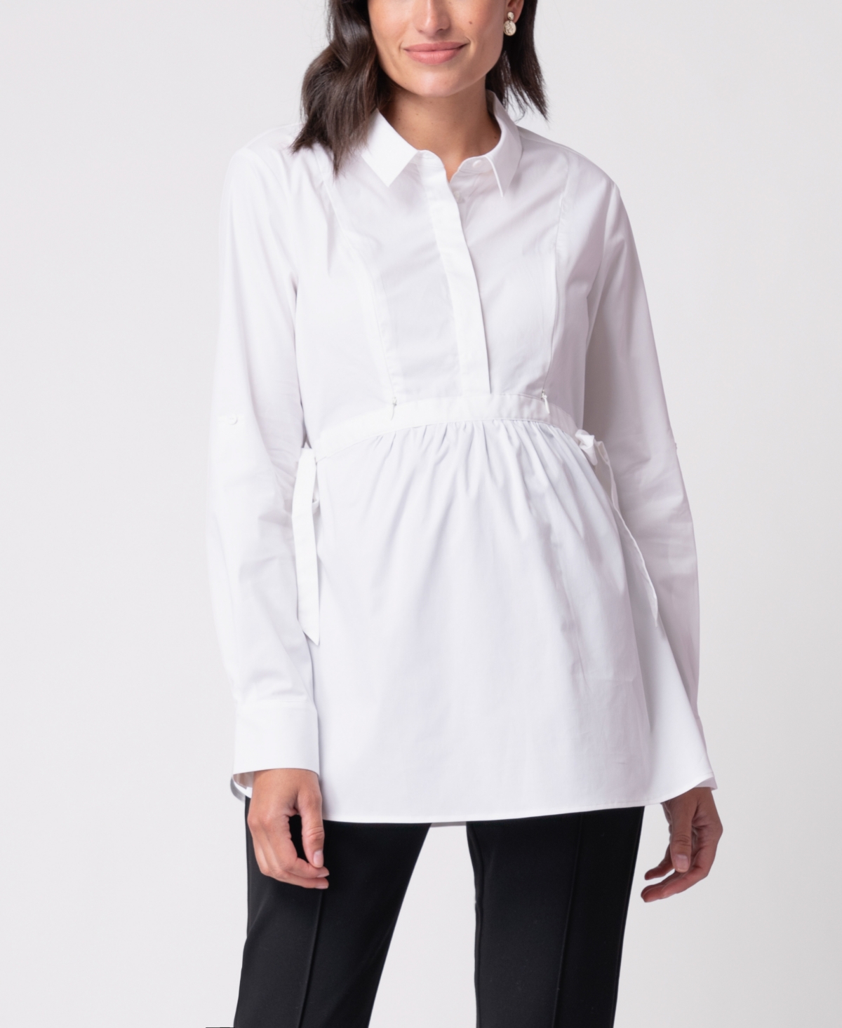 Shop Seraphine Women's Cotton Maternity And Nursing Shirt In White