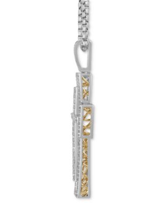 Men's Diamond Lattice Openwork Cross 22" Pendant Necklace (1/2 ct. t.w.) in Sterling Silver & 18k Gold-Plate