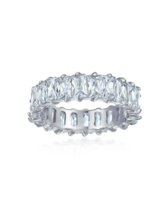 Art Deco Style CZ Cubic Zirconia Eternity Baguette Band Ring .925 Sterling Silver 4MM