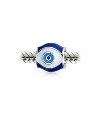 Spiritual Amulet Good Luck Blue Enamel Evil Eye Charm Barrel Bead Sterling Silver Fits European Bracelet