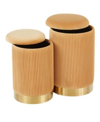 Marla Contemporary Nesting Pleated Ottoman Set in Metal and Velvet by Lumisource