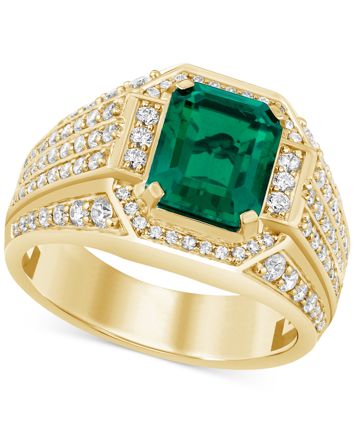 Macy's Men's Lab Created Ruby (4-1/6 Ct. T.w.) & Lab-created Diamond (1 Ct. T.w.) Ring In 10k Gold In Lab Emerald