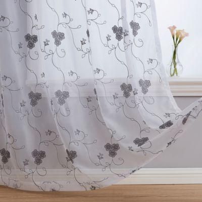 Audrey Embroidered Sheer Voile Window Curtain Short Rod Pocket Tiers for Kitchen, Bedroom, Small Windows and Bathroom