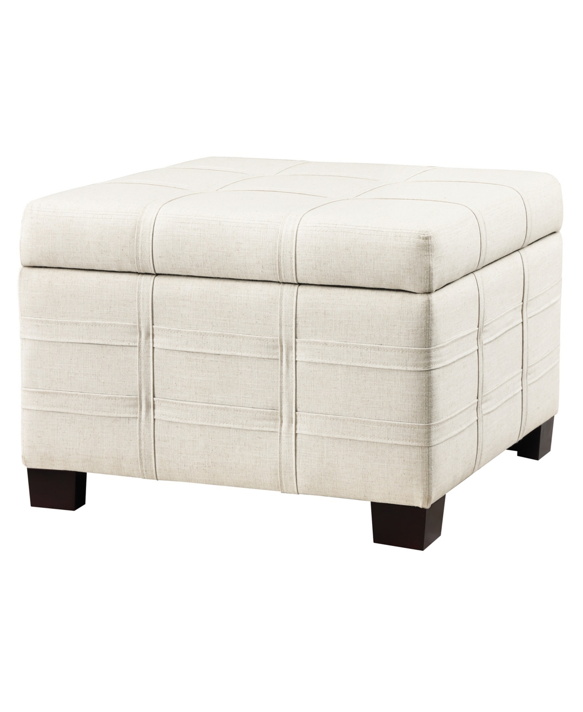 Office Star Detour Strap 29.75" Square Storage Ottoman in Wood and Linen Fabric Upholstery