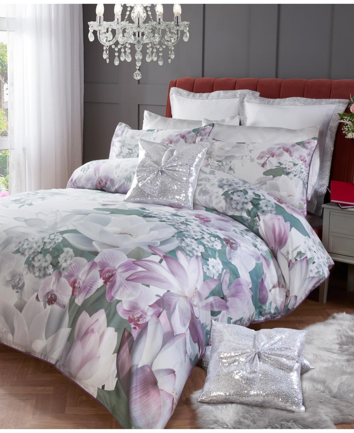 By Caprice Home 100% Cotton Lotus Flower Print Duvet Cover Set With Matching Pillow Cases