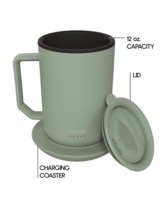 Puree Warming Coffee Mug, 12 oz. Stainless Steel Coffee Mug with Mug Warmer Coaster and Lid 