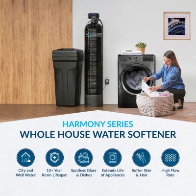 Harmony Series | 64,000 Grains Water Softener with 10&amp;quot; Sediment/Carbon/Zinc Triple Purpose Whole House Water Filter