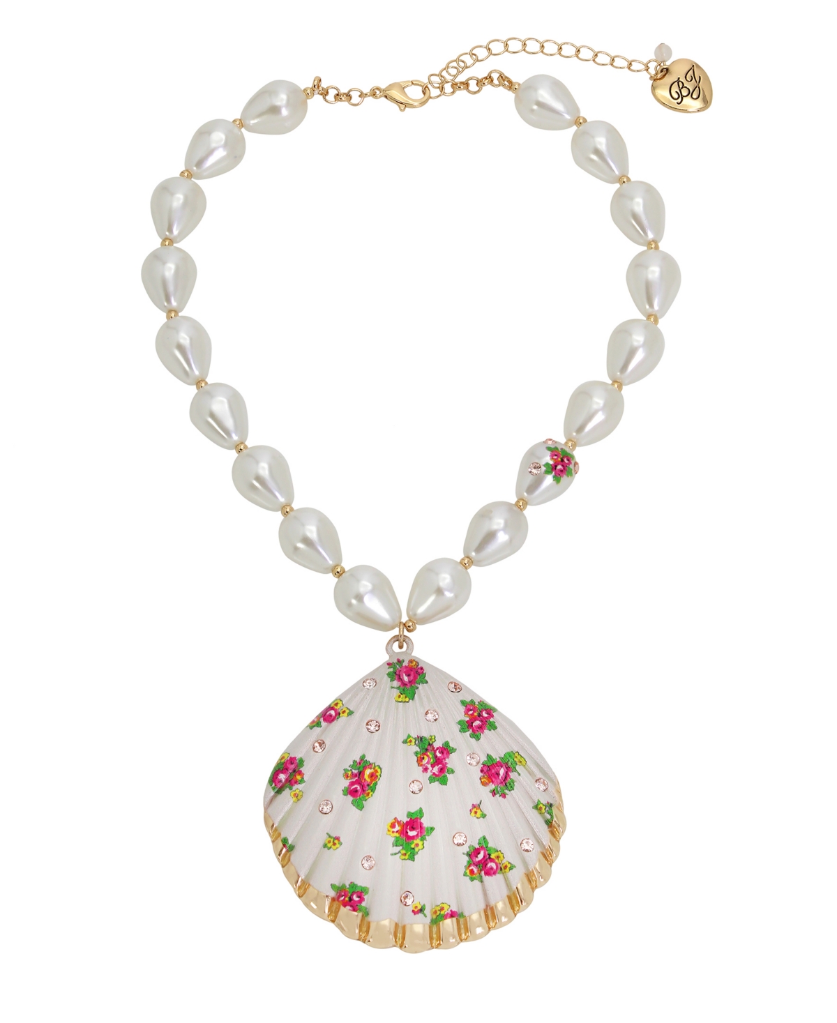 Betsey Johnson Faux Stone Floral Shell Pendant Necklace In White,gold