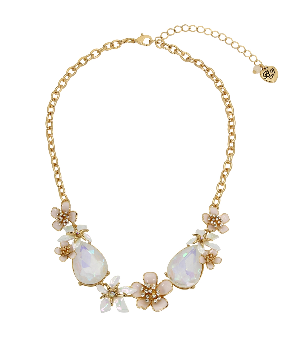 Betsey Johnson Faux Stone Starfish Flower Bib Necklace In White,gold