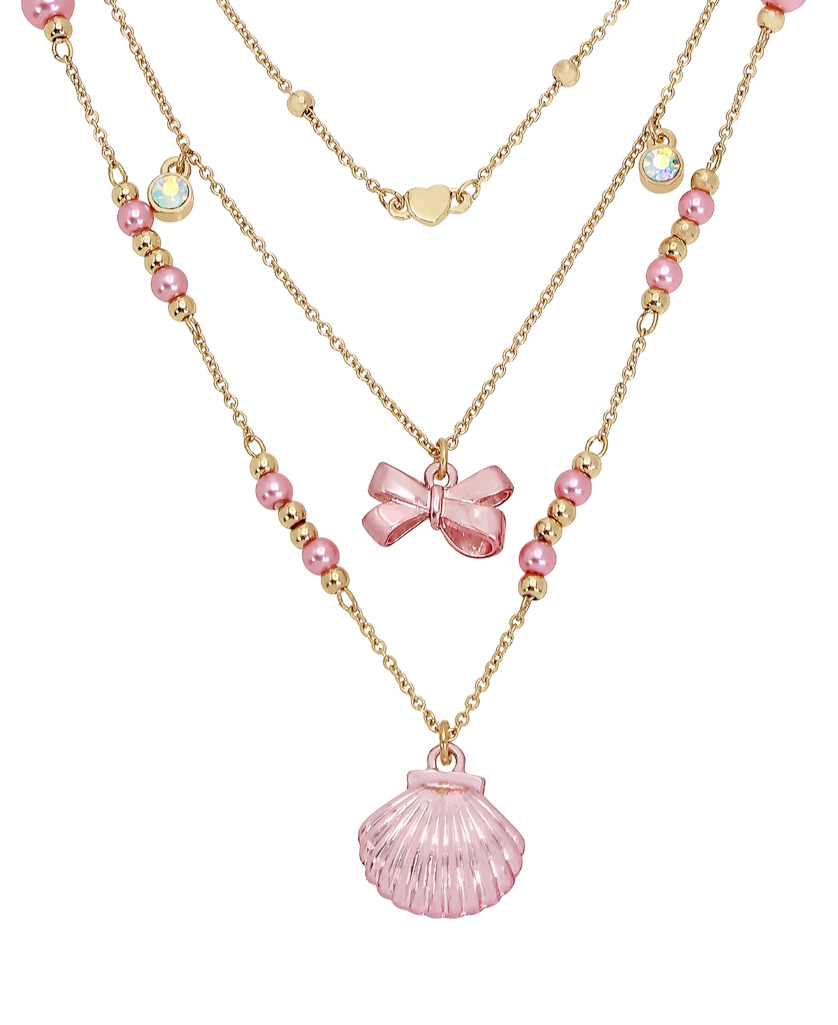 Shop Betsey Johnson Faux Stone Shell Layered Necklace In Pink,gold