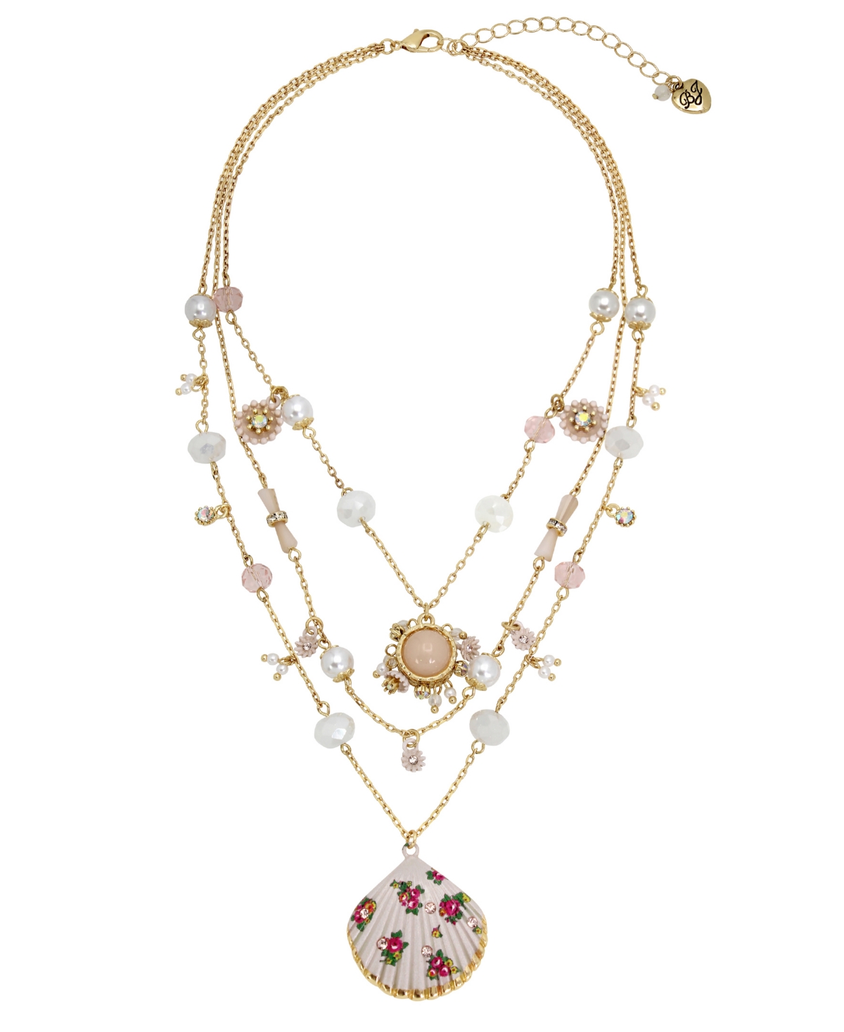 Betsey Johnson Faux Stone Floral Shell Layered Necklace In White,gold